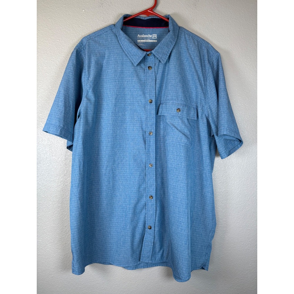Avalanche Outdoor Supply Mens XL Blue Short Sleeve Performance Button Down Shirt